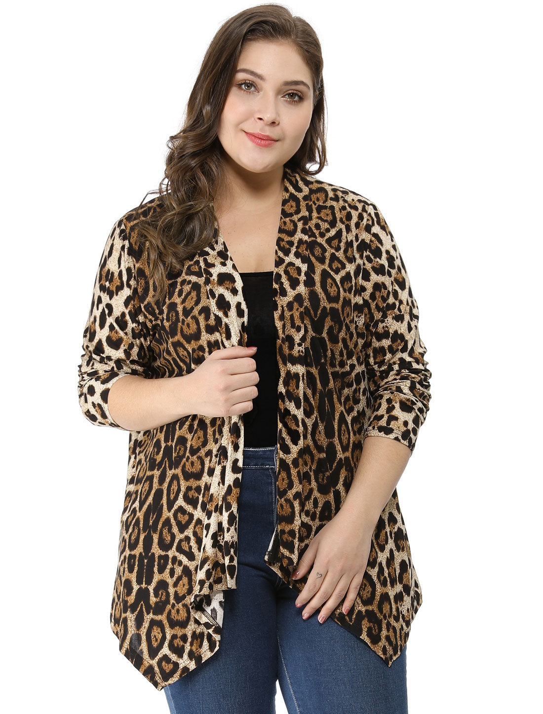 Women's Plus Size Cardigans Open Front Asymmetric Hem Printed Lightweight Jacket Fall Knit Cardigan