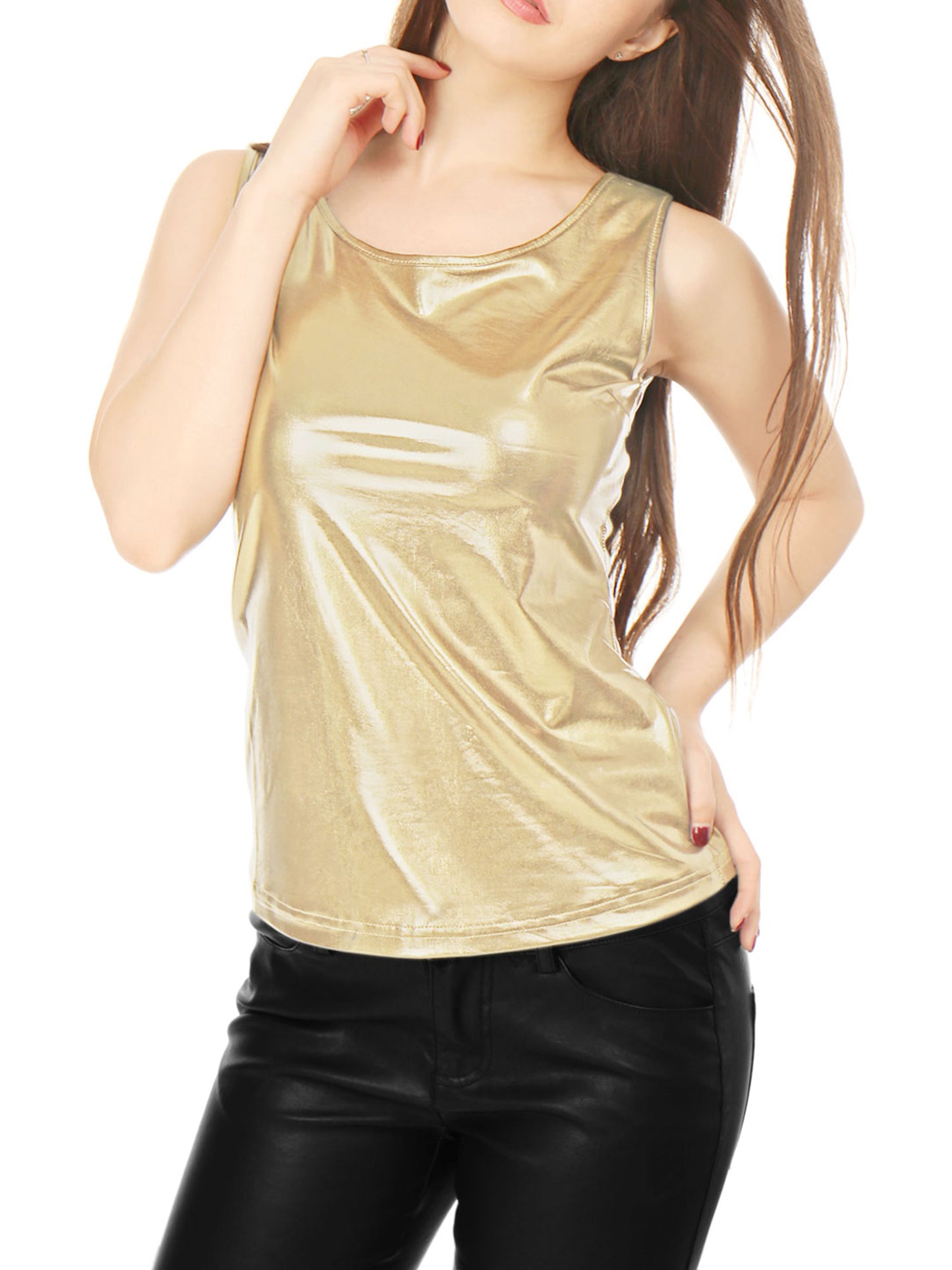 Women's Shiny Party Clubwear Cami Sparkly Metallic Tank Top