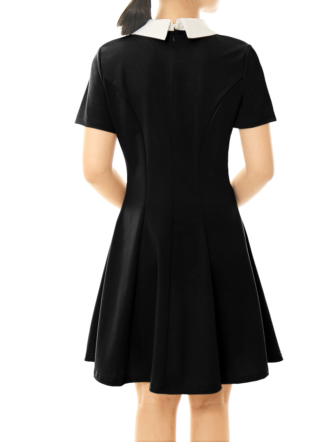 Women's Contrast Peter Pan Collar Short Sleeves Gothic Flare Dress (Available in Plus Size)