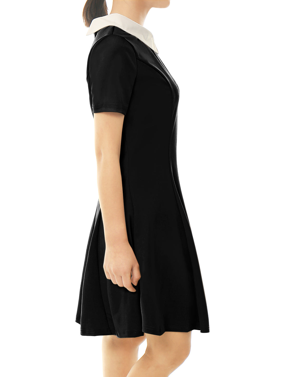 Women's Contrast Peter Pan Collar Short Sleeves Gothic Flare Dress (Available in Plus Size)
