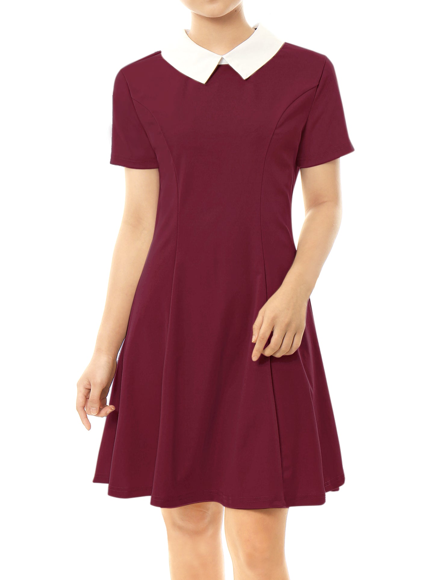Women's Contrast Peter Pan Collar Short Sleeves Gothic Flare Dress (Available in Plus Size)