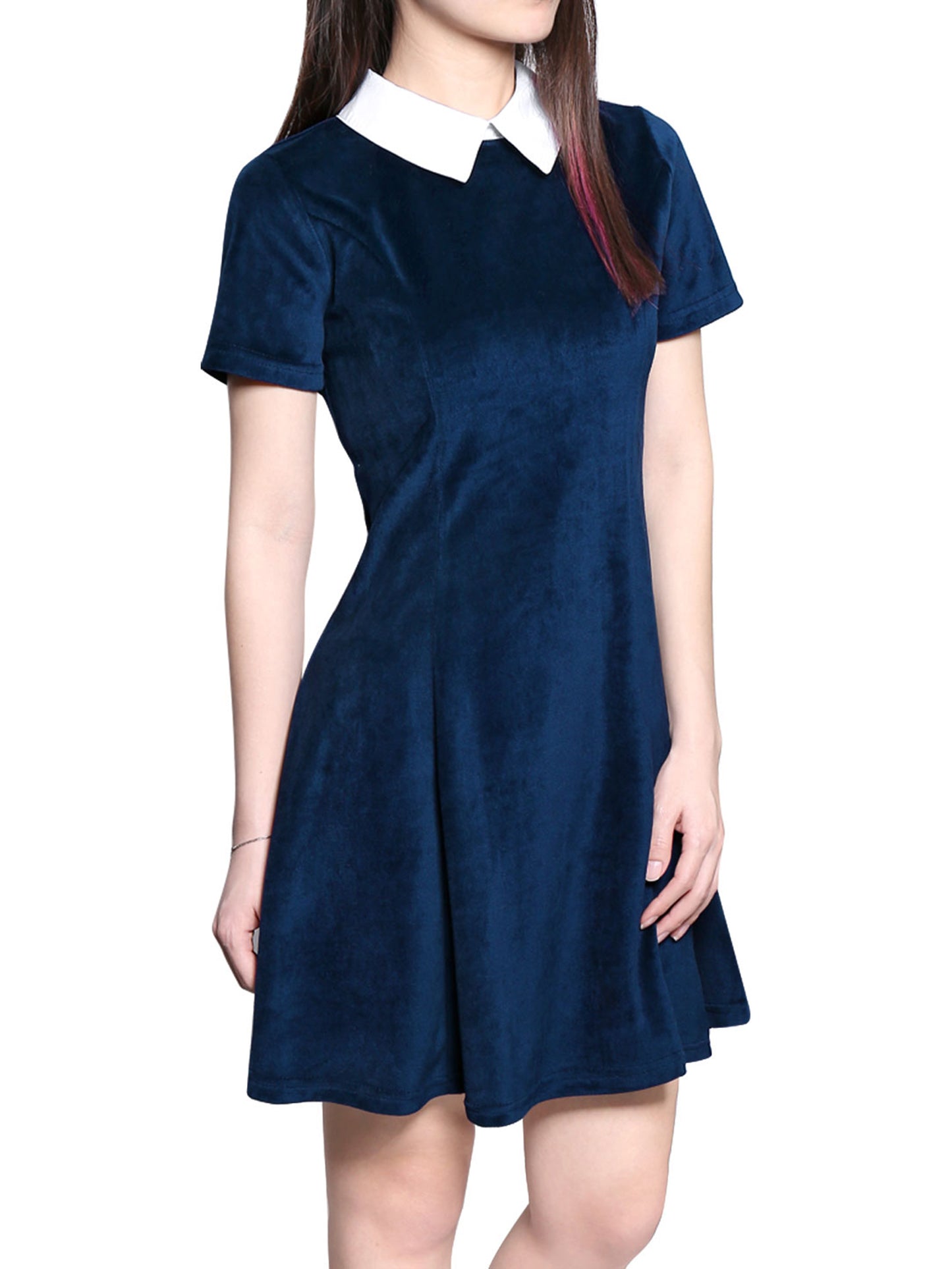 Women's Contrast Peter Pan Collar Short Sleeves Gothic Flare Dress (Available in Plus Size)