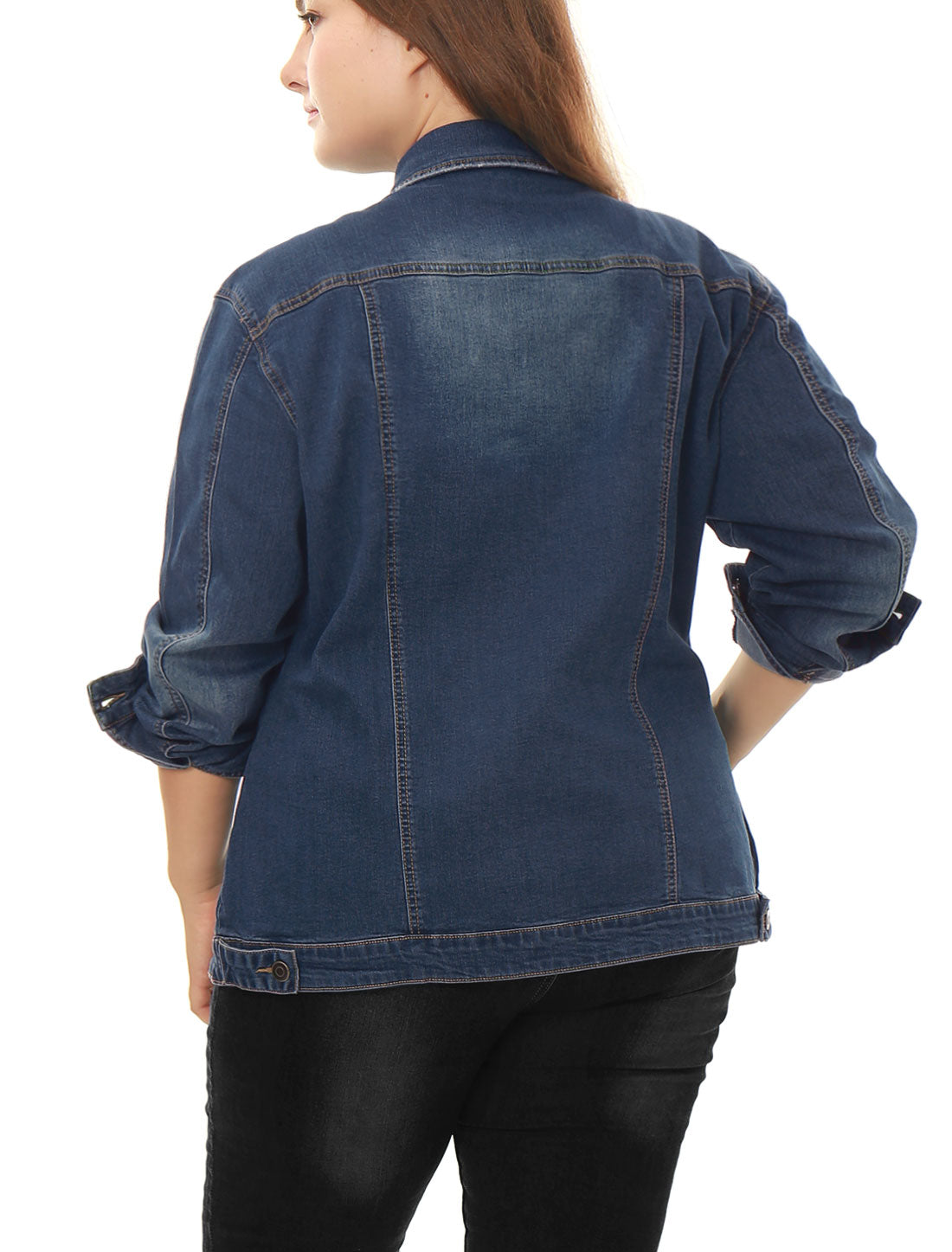 Women's Plus Size Jean Jacket Stitching Button Front Washed Denim Jacket