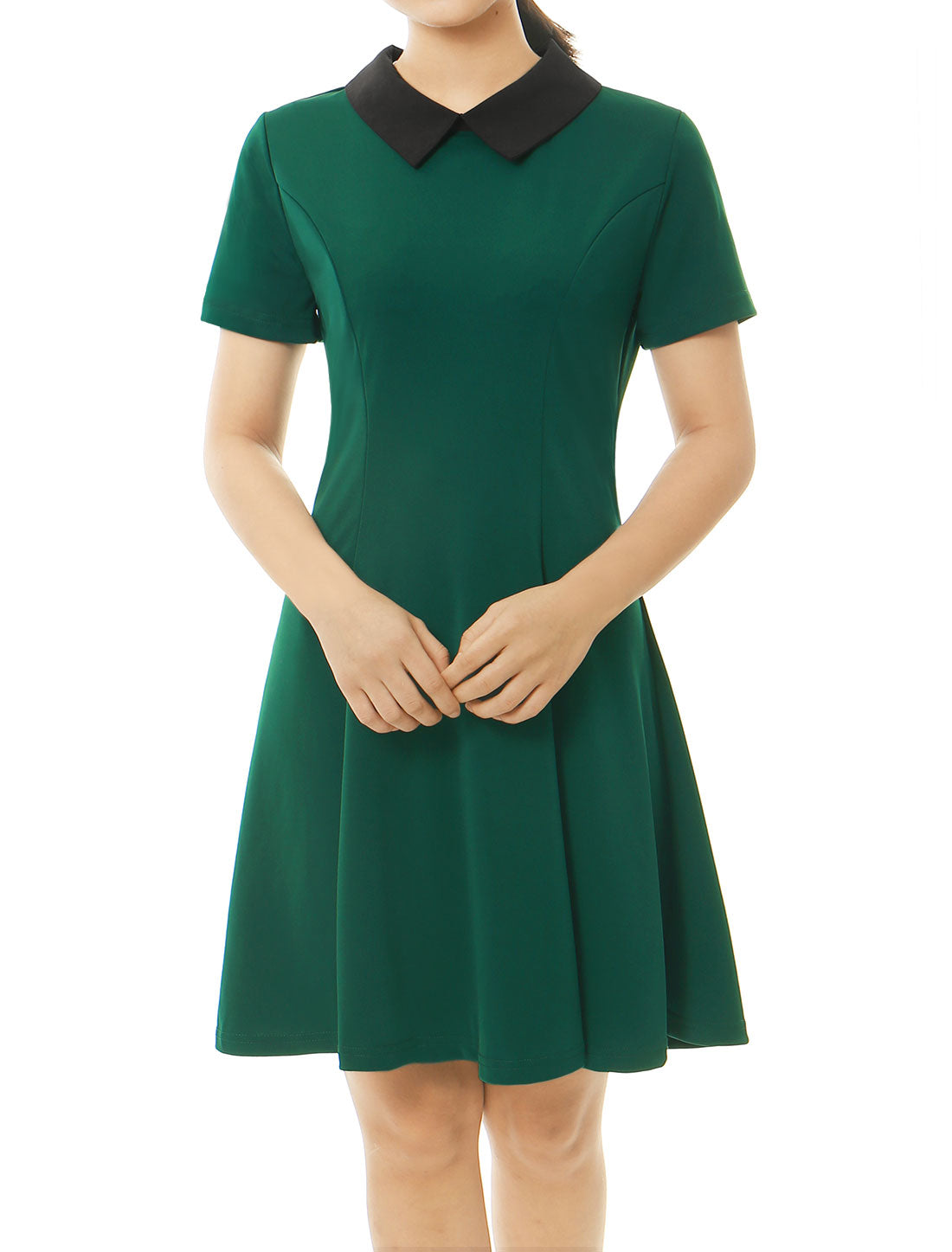 Women's Contrast Peter Pan Collar Short Sleeves Gothic Flare Dress (Available in Plus Size)