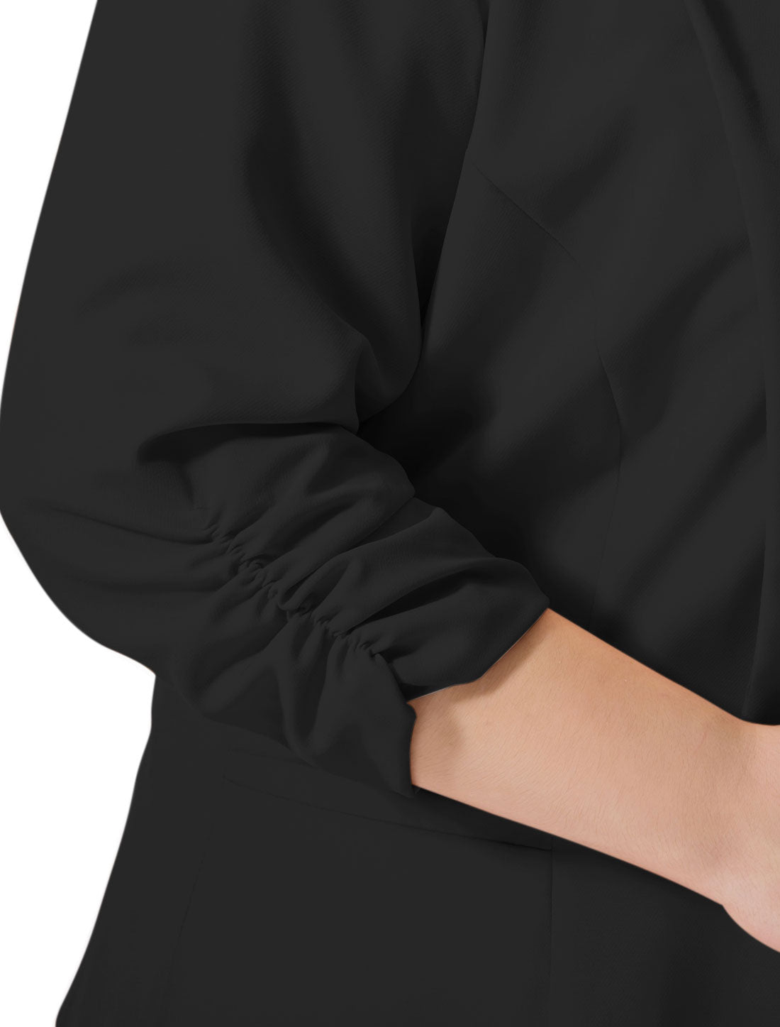 Women's Plus Size Shawl Collar Open Front 3/4 Ruched Sleeve Work Office Lightweight Blazer
