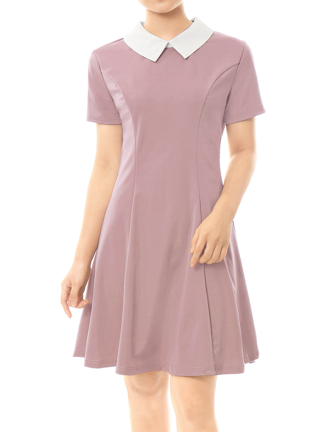 Women's Contrast Peter Pan Collar Short Sleeves Gothic Flare Dress (Available in Plus Size)