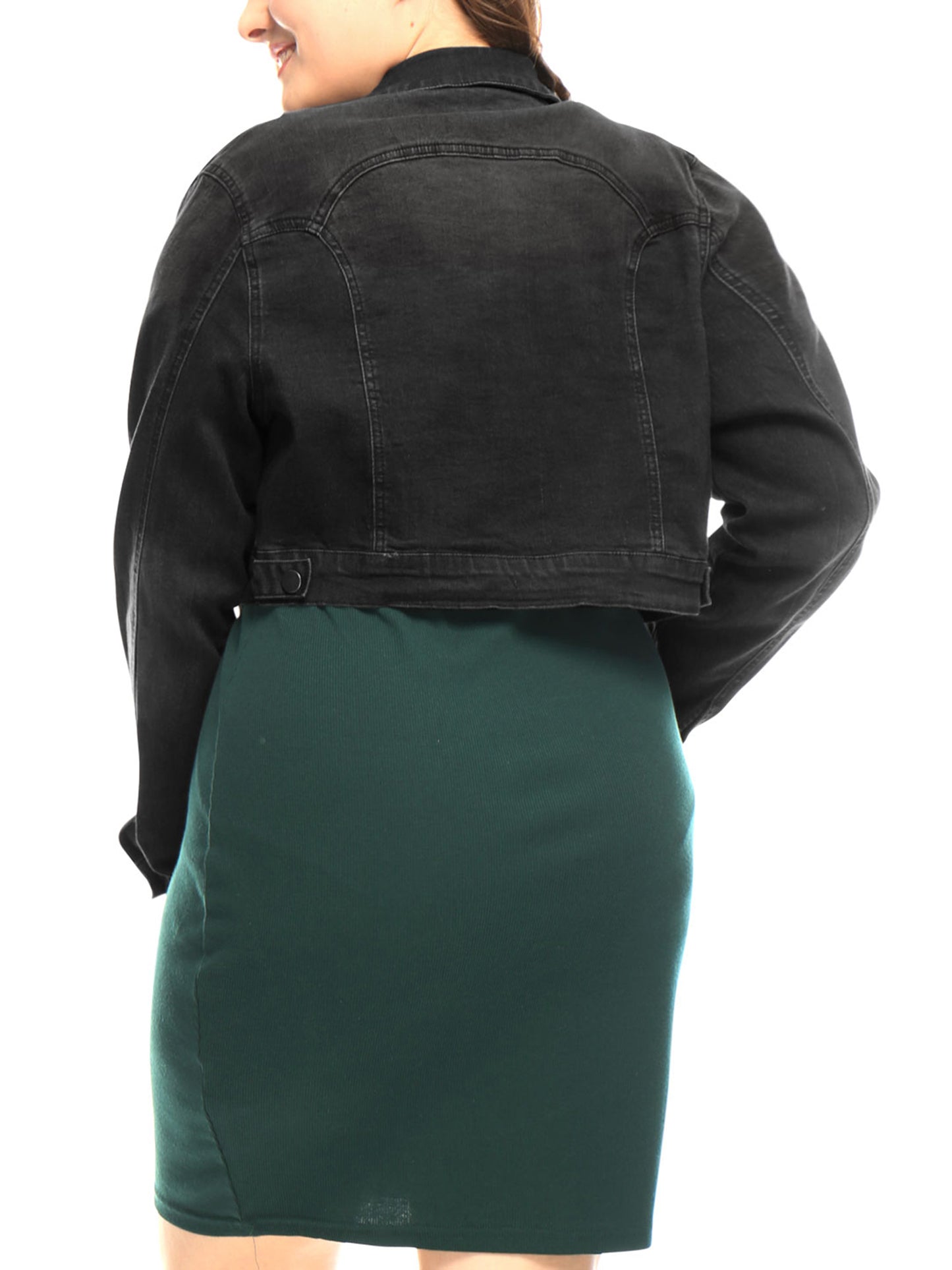 Women's Plus Size Button Closed Cropped Stitching Denim Jacket