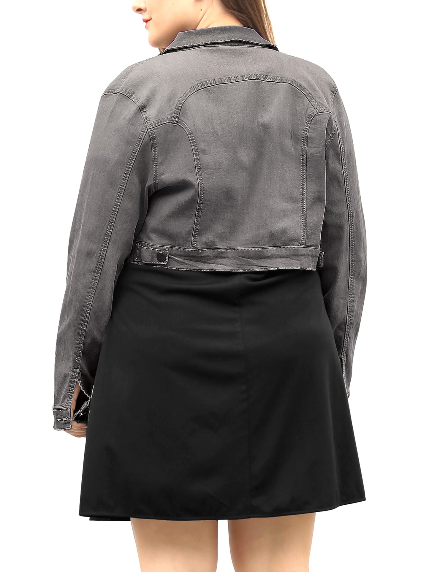 Women's Plus Size Button Closed Cropped Stitching Denim Jacket