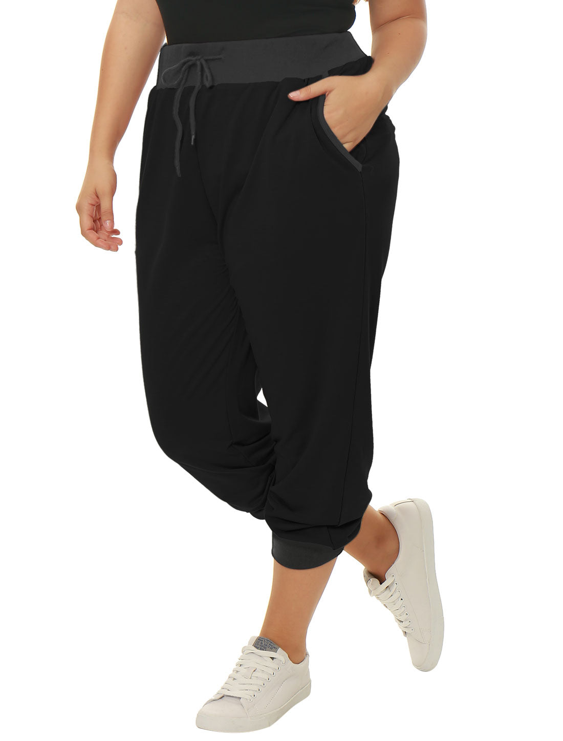 Women Plus Size Drawstring Waist Contrast Color Jogger Pants
