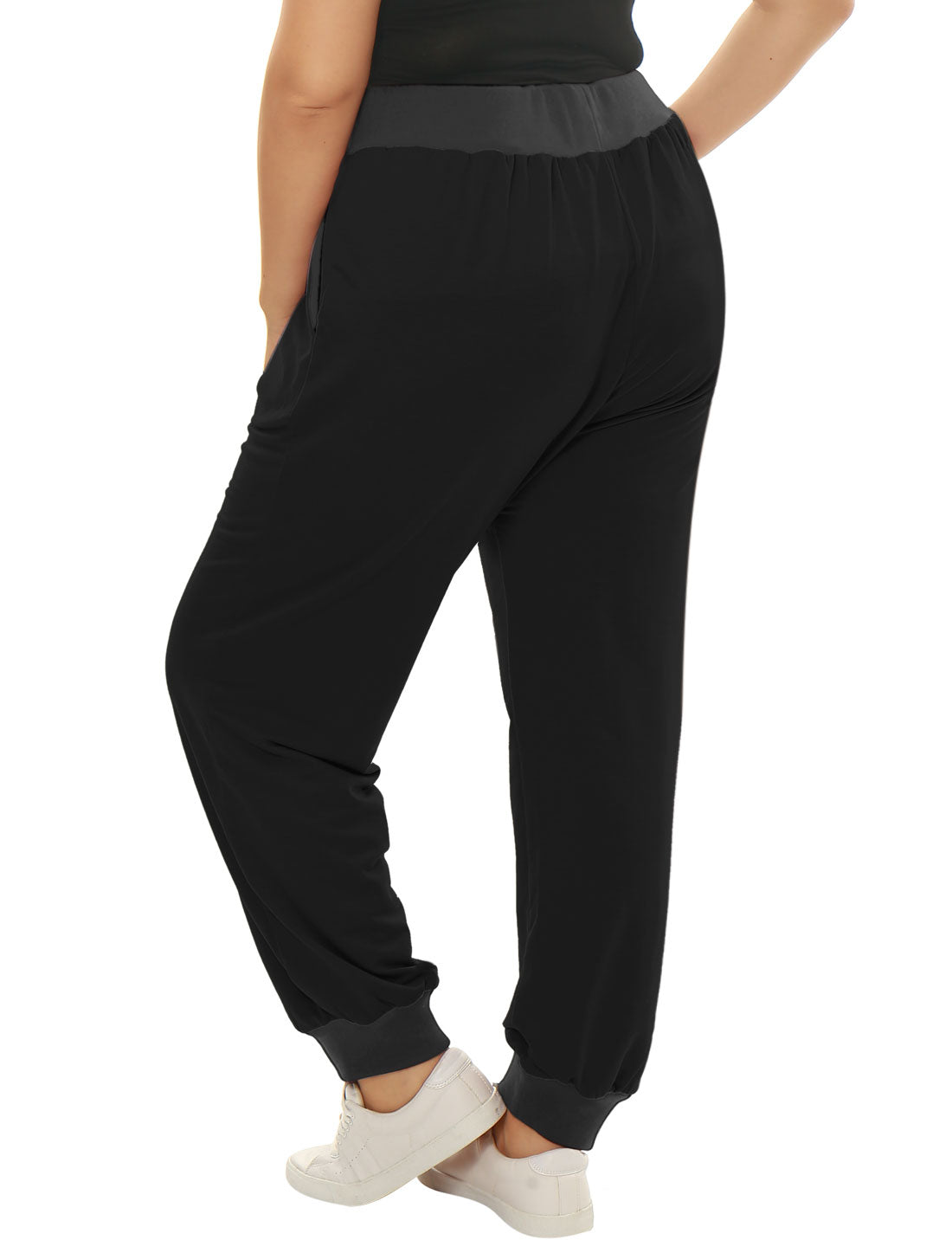Women Plus Size Drawstring Waist Contrast Color Jogger Pants