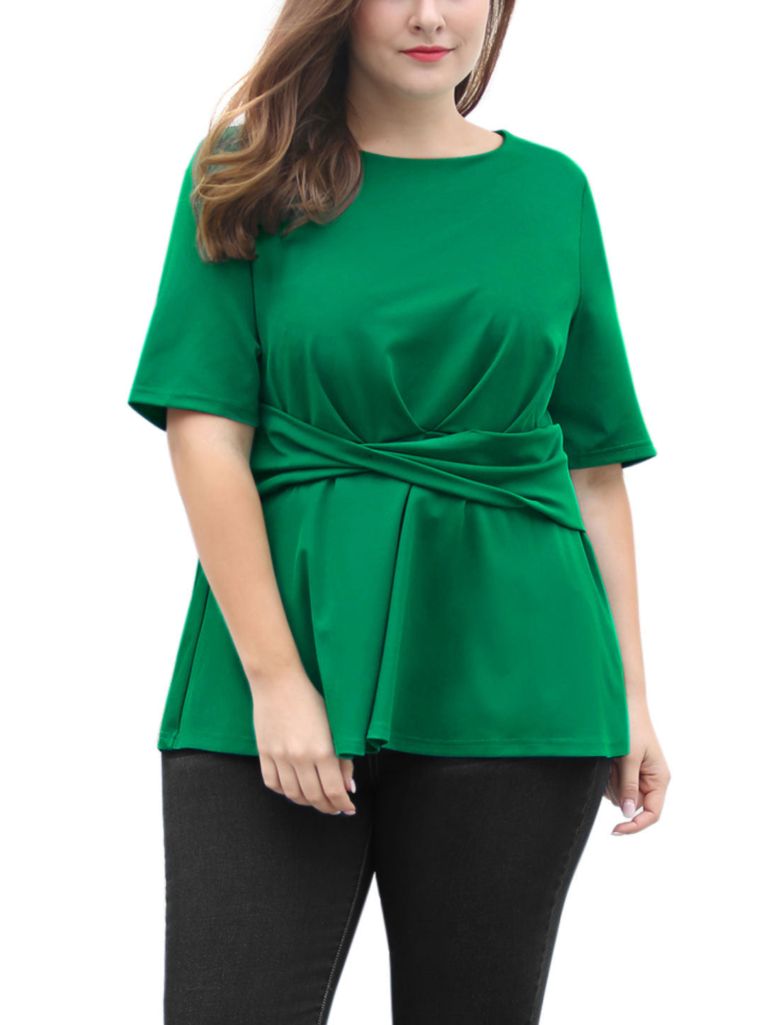 Women's Plus Size Short Sleeves Twisted Knot Front Peplum Top