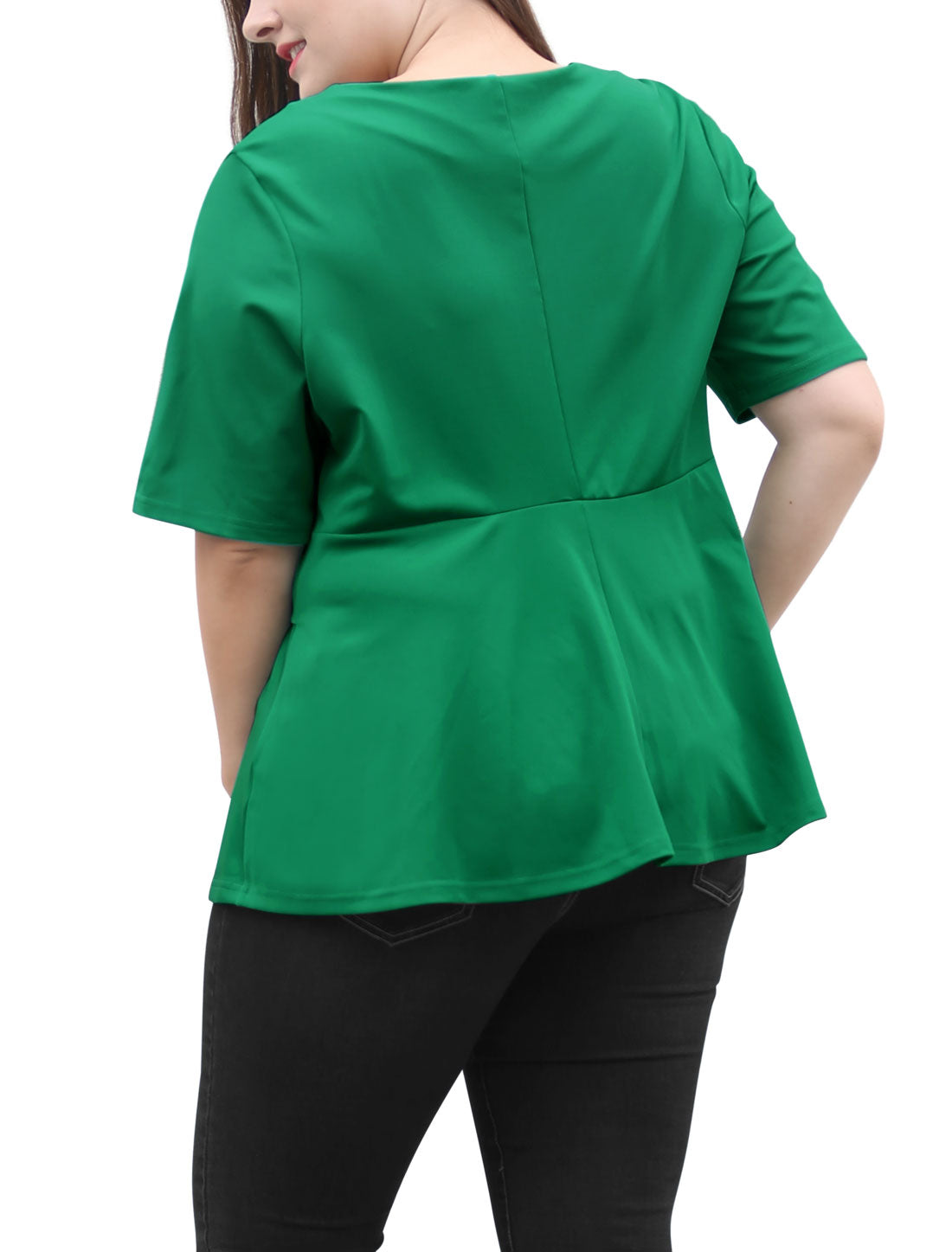 Women's Plus Size Short Sleeves Twisted Knot Front Peplum Top