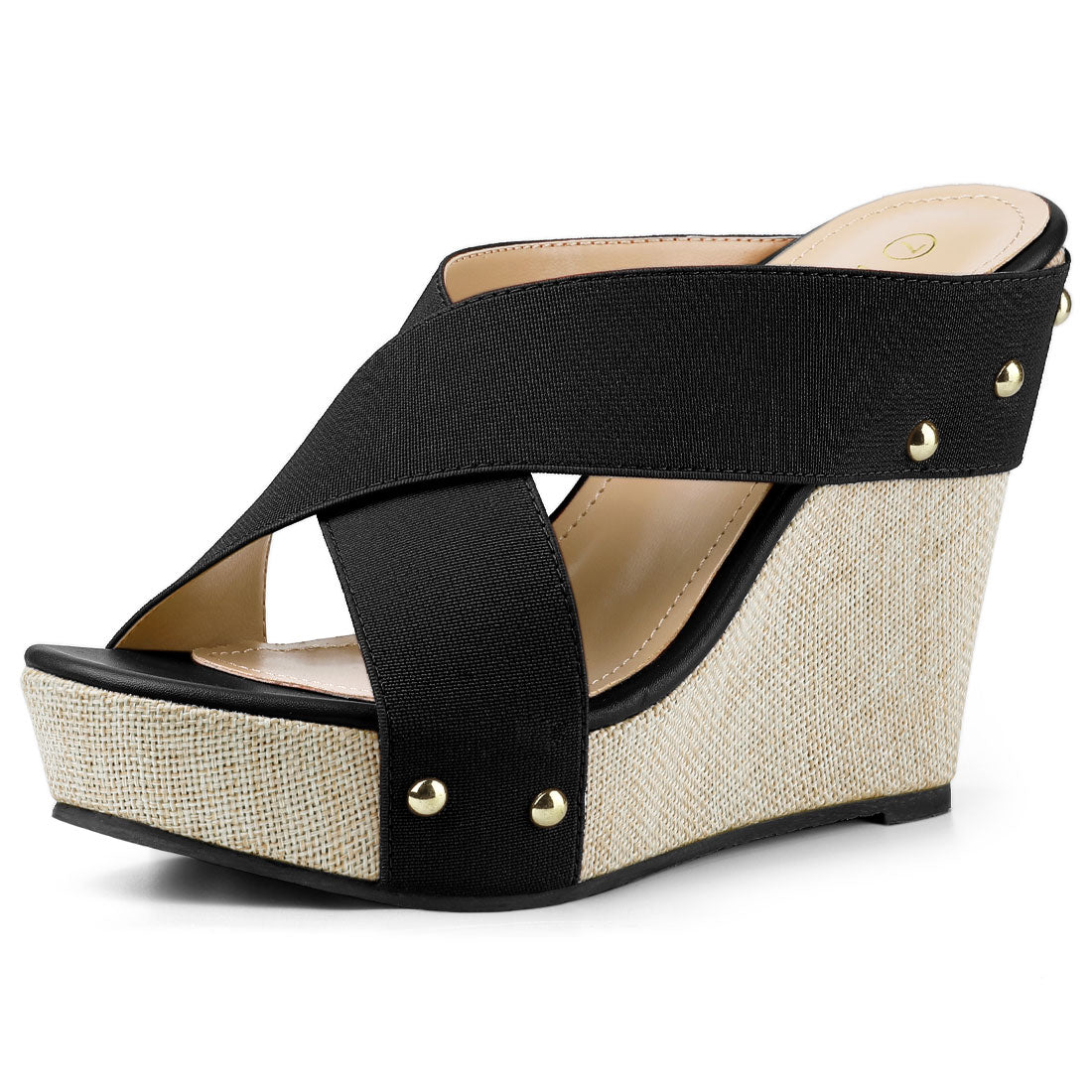 Sandalias de cuña con plataforma de lino y punta abierta para mujer