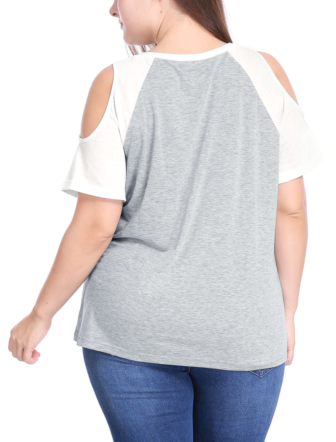 Women's Plus Size Contrast Short Sleeve Cold Shoulder T-Shirt Top Summer Tee