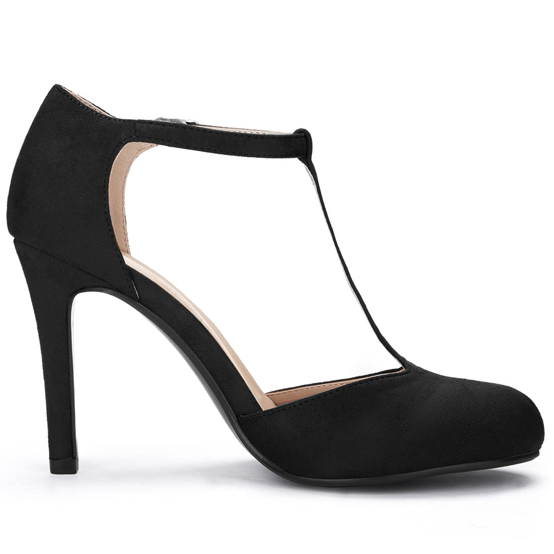 Zapatos de vestir con tiras en T, tacón de aguja y punta redondeada para mujer