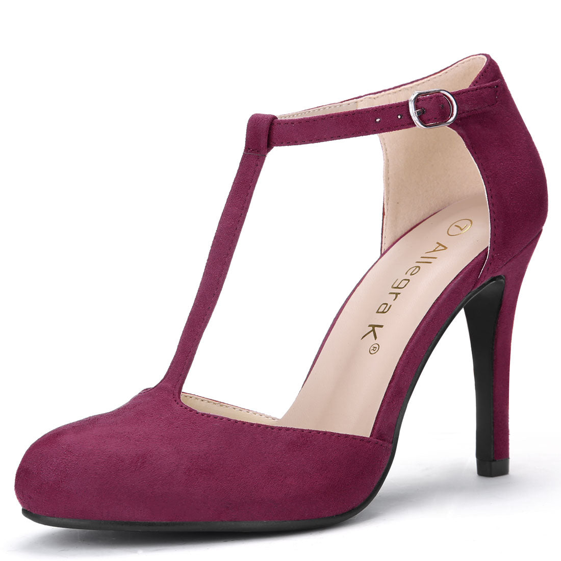 Zapatos de vestir con tiras en T, tacón de aguja y punta redondeada para mujer