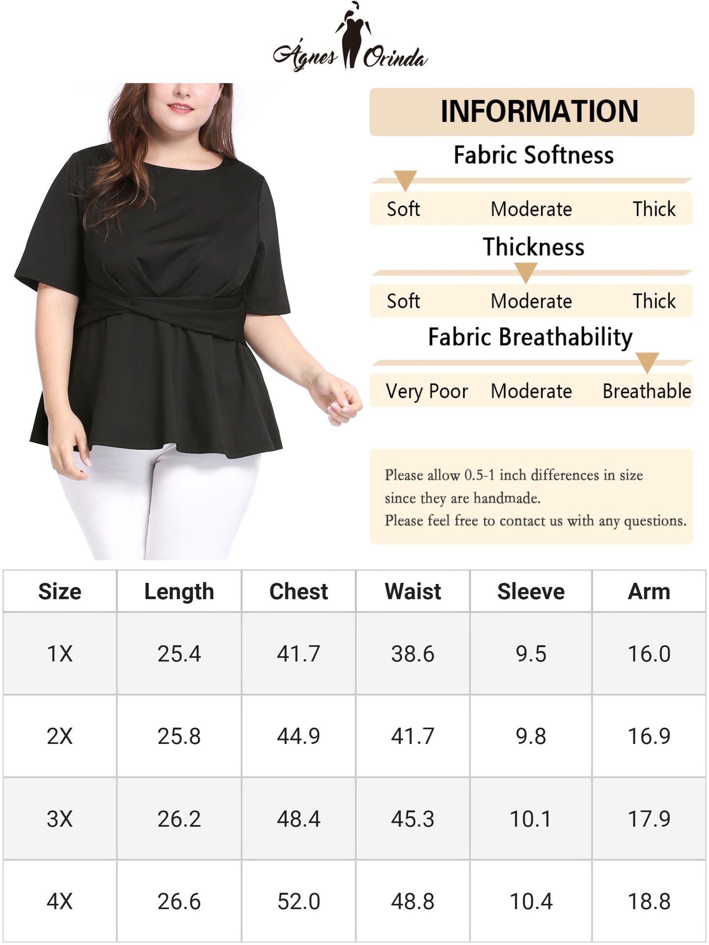 Women's Plus Size Short Sleeves Twisted Knot Front Peplum Top