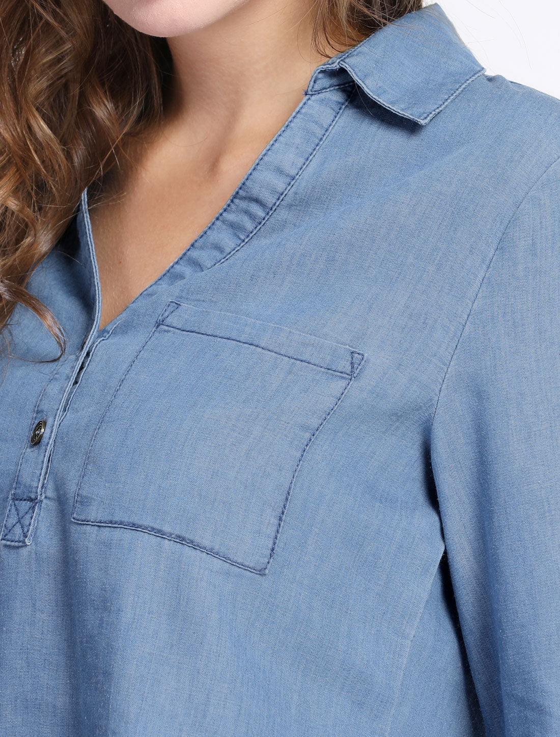 Women's Half Placket Long Sleeves Pocket Shirt