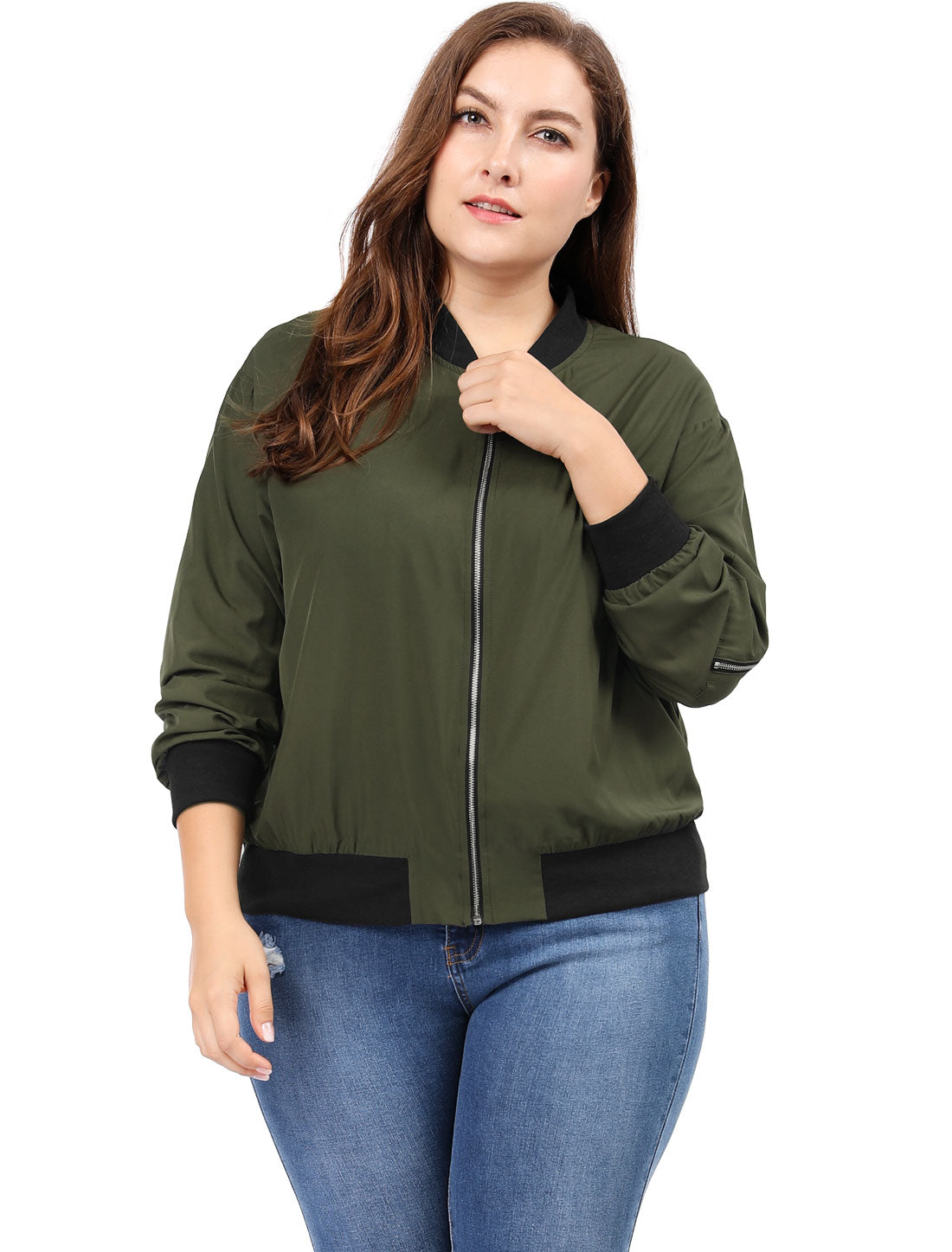 Women's Plus Size Bomber Jackets Lightweight with Pockets Zip Up Quilted Casual Outwear