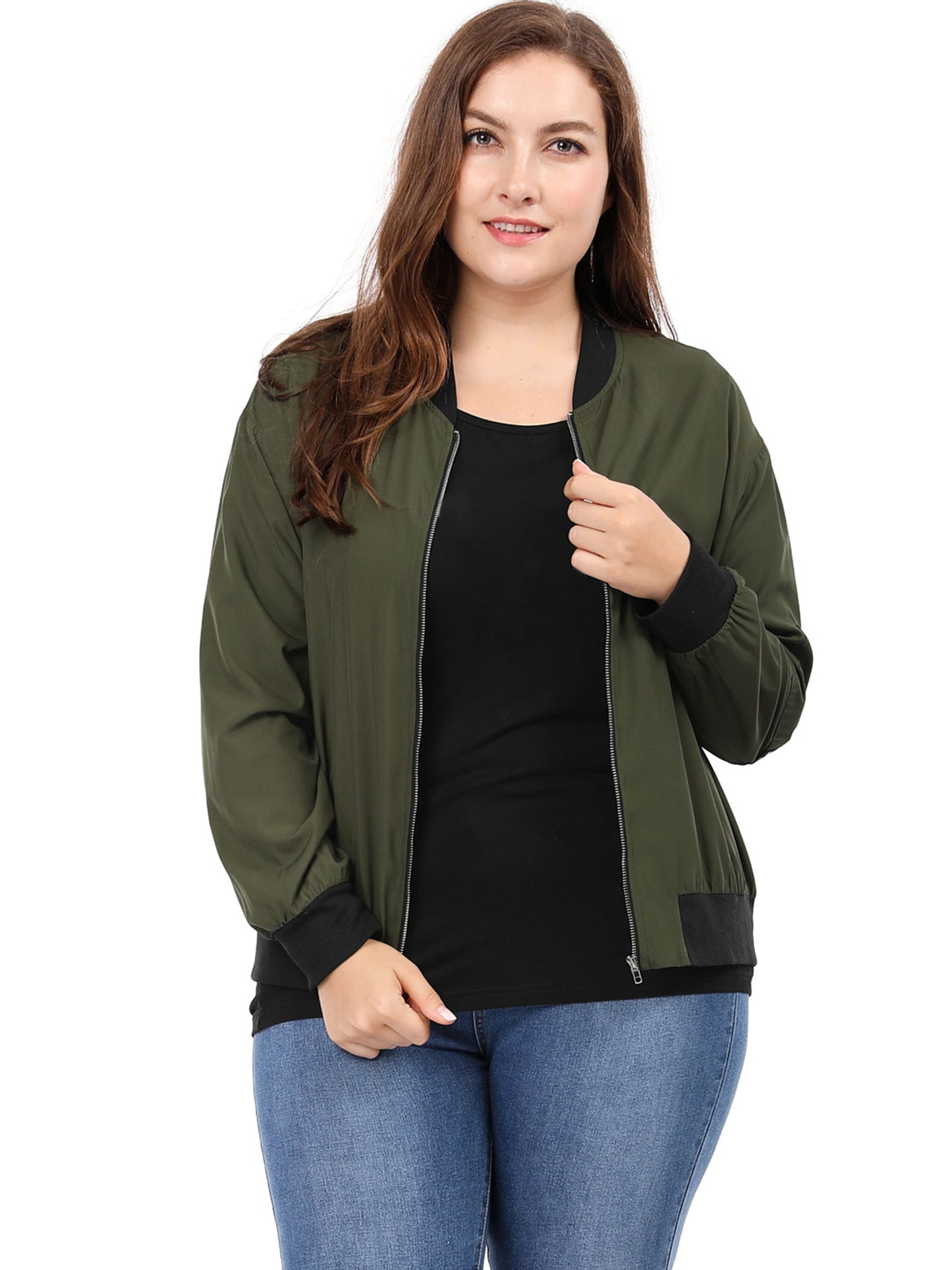 Women's Plus Size Bomber Jackets Lightweight with Pockets Zip Up Quilted Casual Outwear