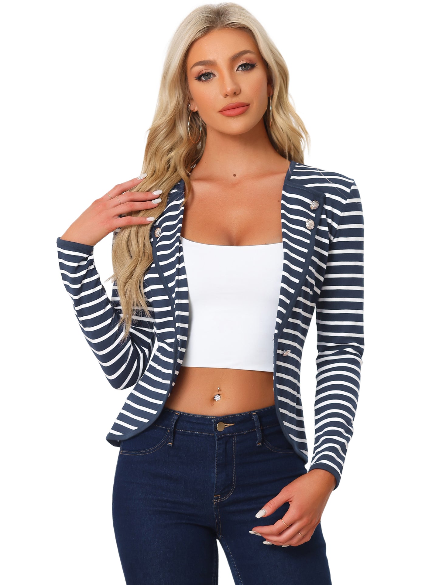 Women's Notched Lapel Casual Work Office Striped Blazer