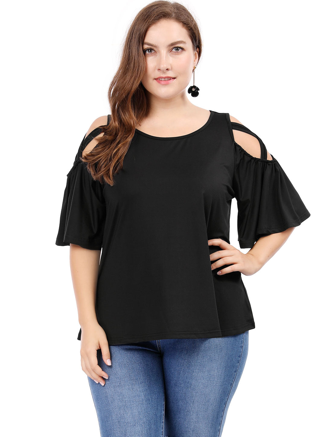 Women's Plus Size Cold Shoulder Bell Sleeve Summer Top