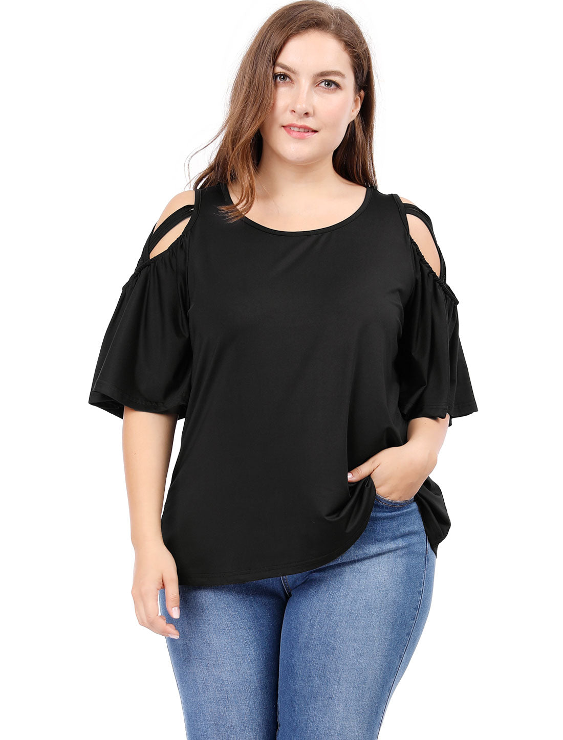 Women's Plus Size Cold Shoulder Bell Sleeve Summer Top