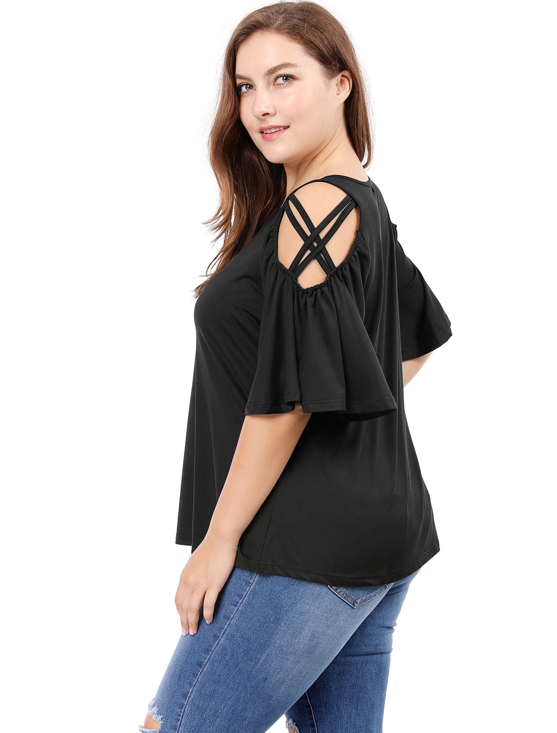 Women's Plus Size Cold Shoulder Bell Sleeve Summer Top