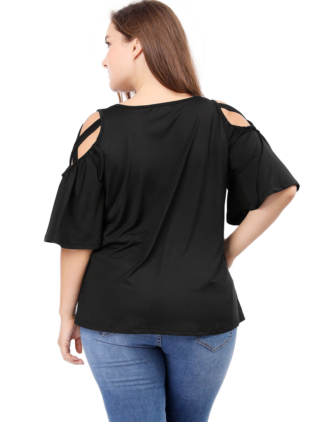 Women's Plus Size Cold Shoulder Bell Sleeve Summer Top