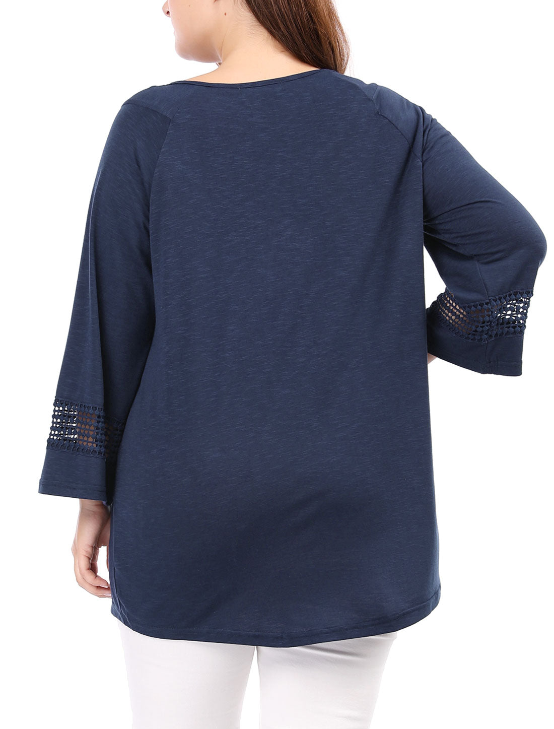 Women's Plus Size Tops Long Sleeve Crochet Panel Hollow Out Pleated Tunics Blouse