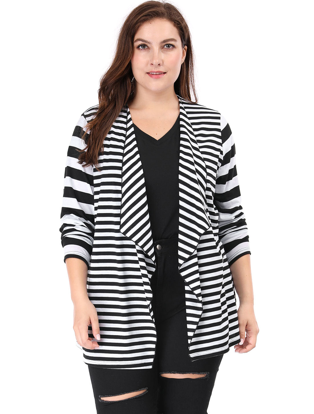 Women Plus Size Cardigan Casual Striped Work Open Front Cardigan