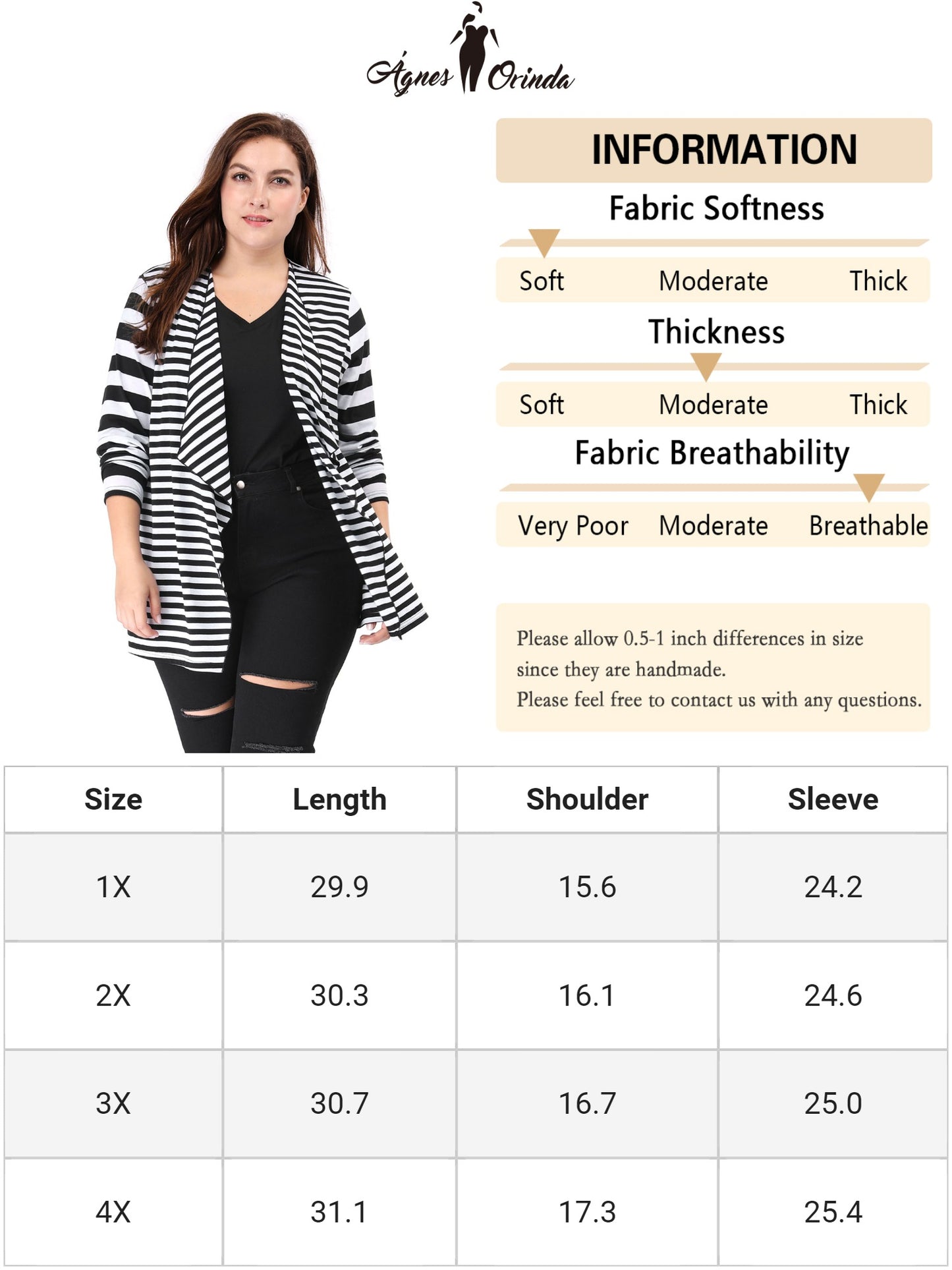 Women Plus Size Cardigan Casual Striped Work Open Front Cardigan