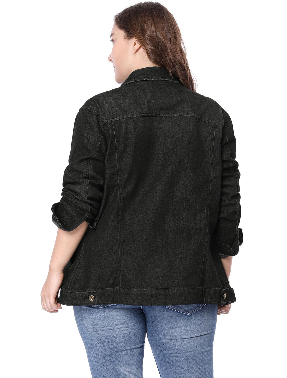 Women's Plus Size Jean Jacket Stitching Button Front Washed Denim Jacket