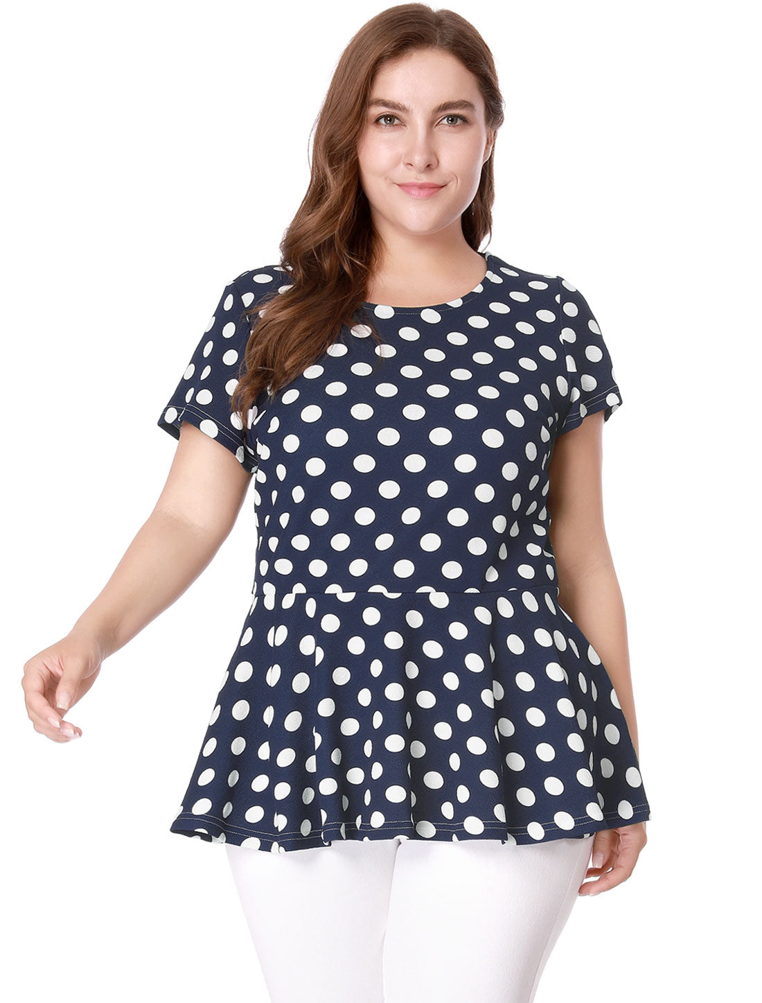 Women's Plus Size Short Sleeve Polka Dots Peplum Top