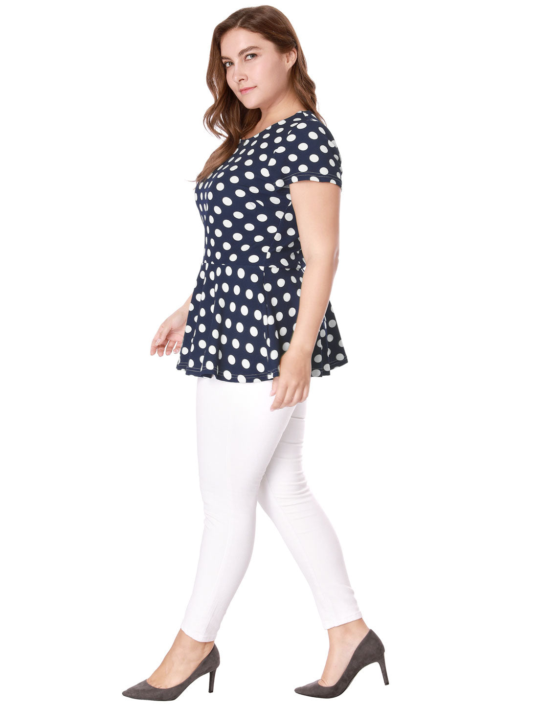 Women's Plus Size Short Sleeve Polka Dots Peplum Top