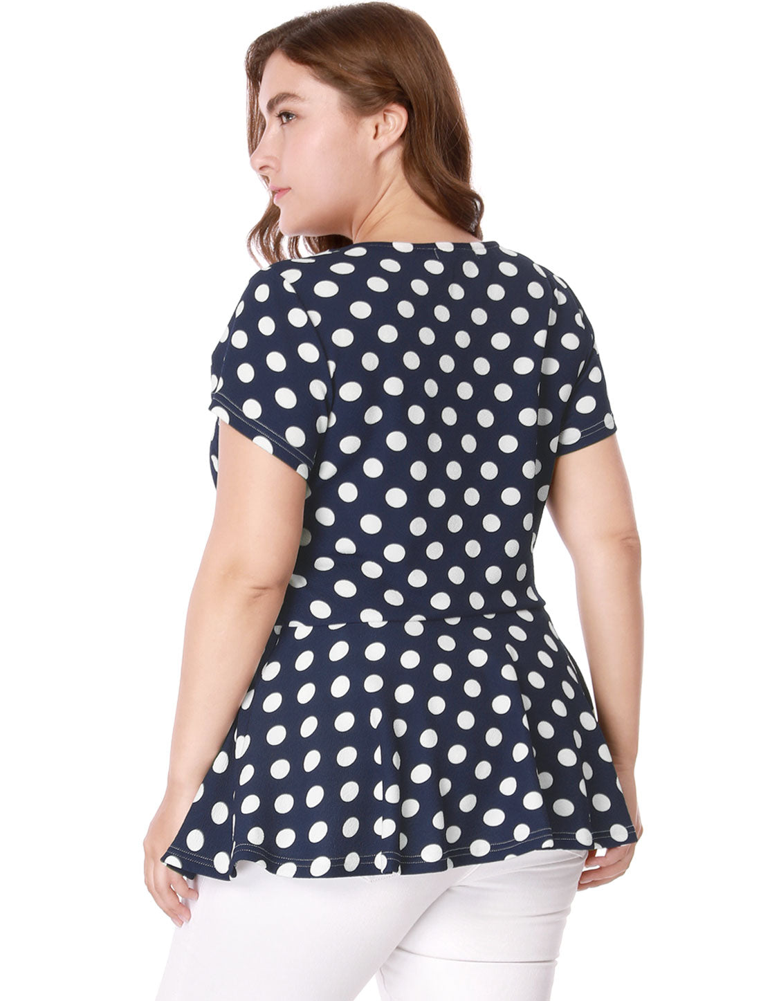 Women's Plus Size Short Sleeve Polka Dots Peplum Top