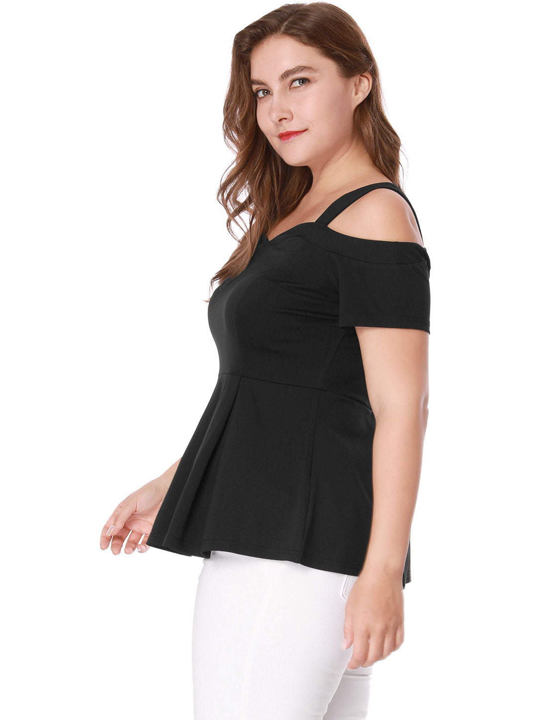Women's Plus Size High Waist Sweetheart Cold Shoulder Peplum Top