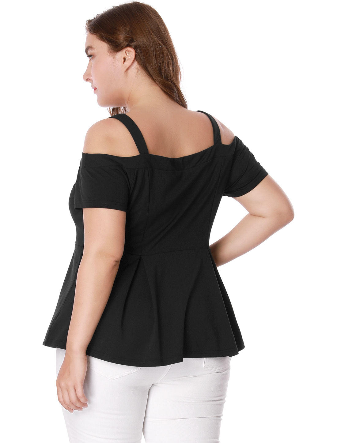 Women's Plus Size High Waist Sweetheart Cold Shoulder Peplum Top