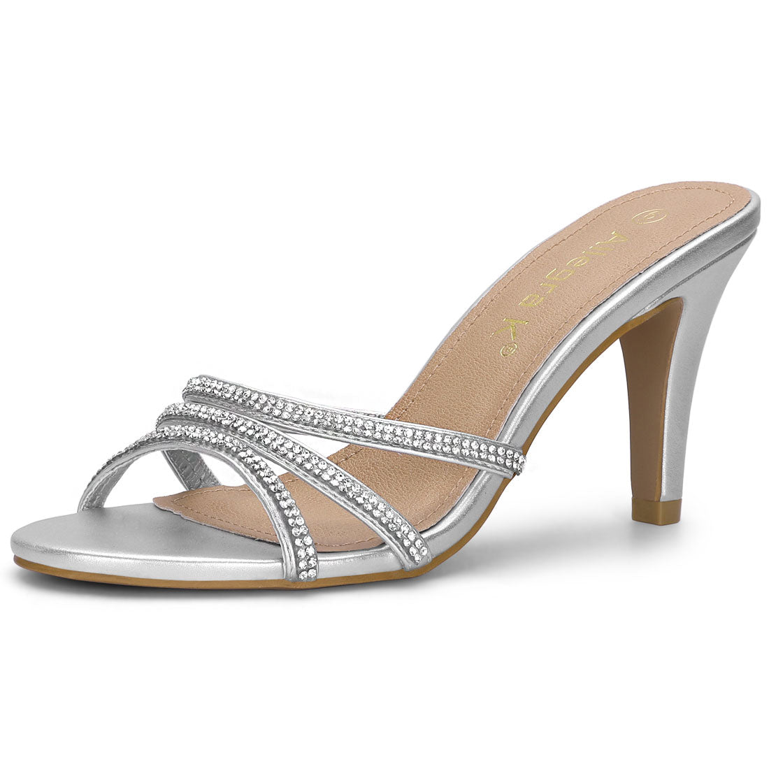Sandalias de tacón de aguja con tiras y diamantes de imitación para mujer, con punta abierta y sin cordones