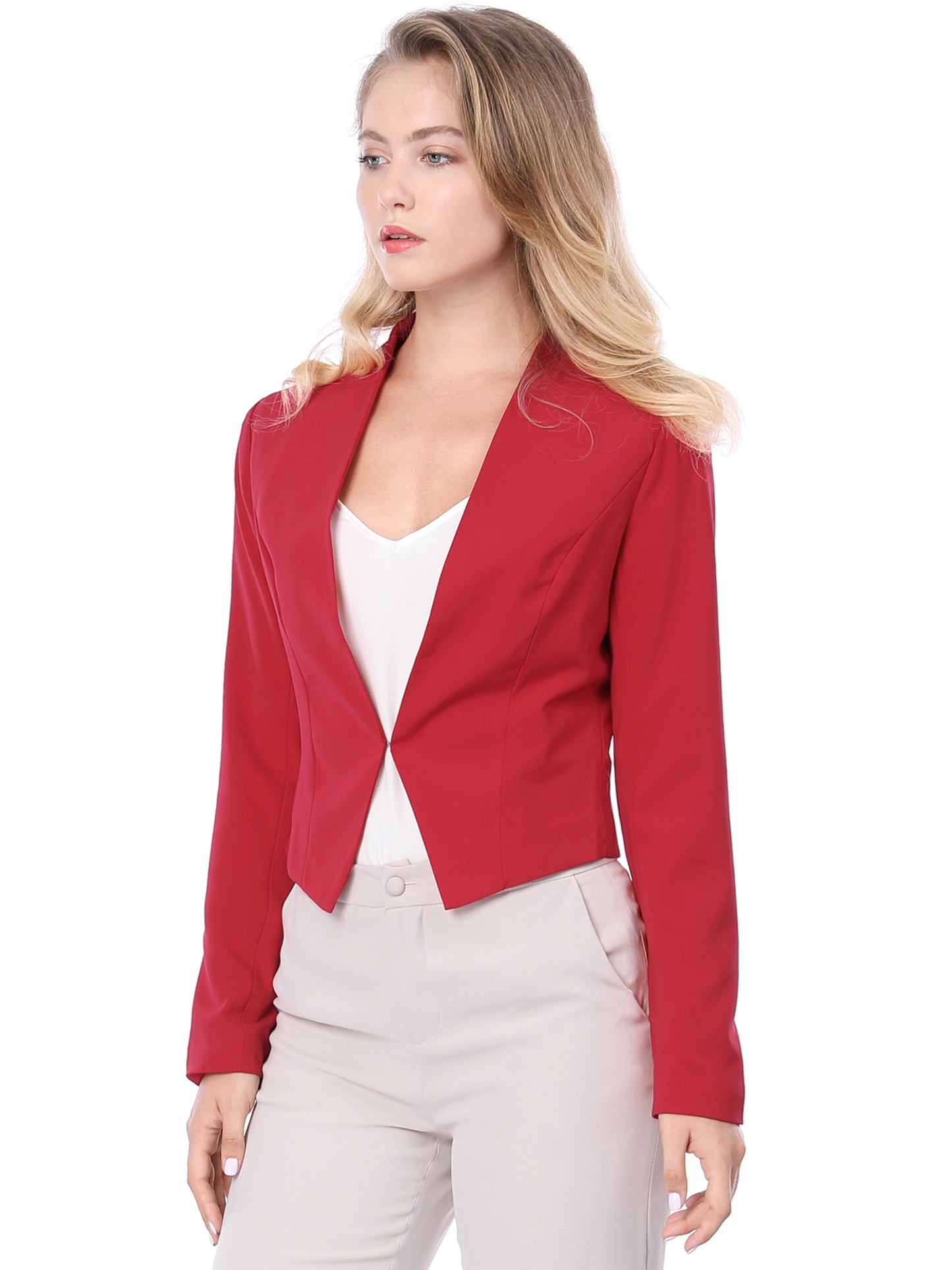Women's Business Casual Collarless Cropped Blazer Jacket