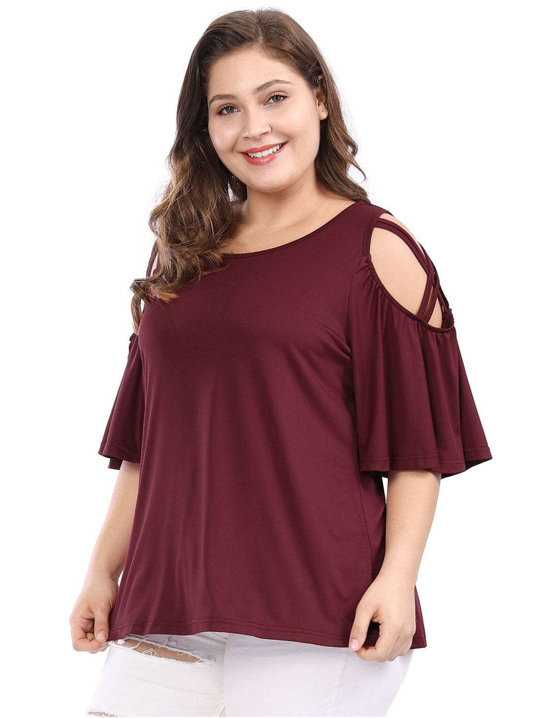 Women's Plus Size Cold Shoulder Bell Sleeve Summer Top