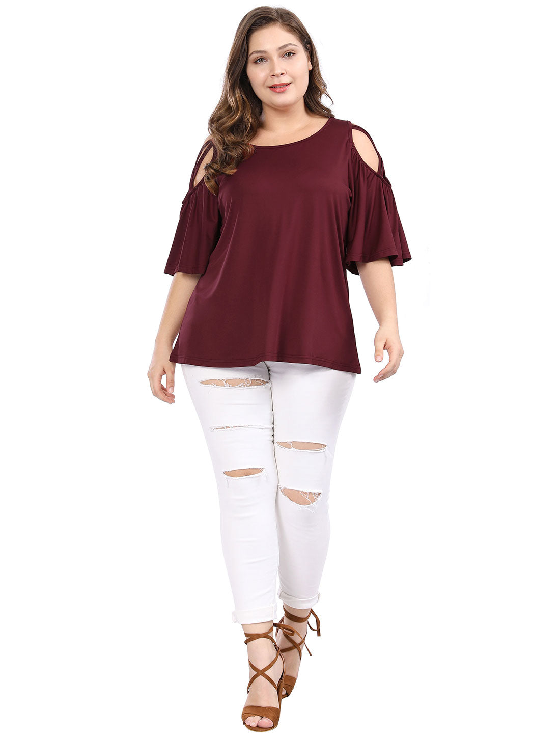 Women's Plus Size Cold Shoulder Bell Sleeve Summer Top