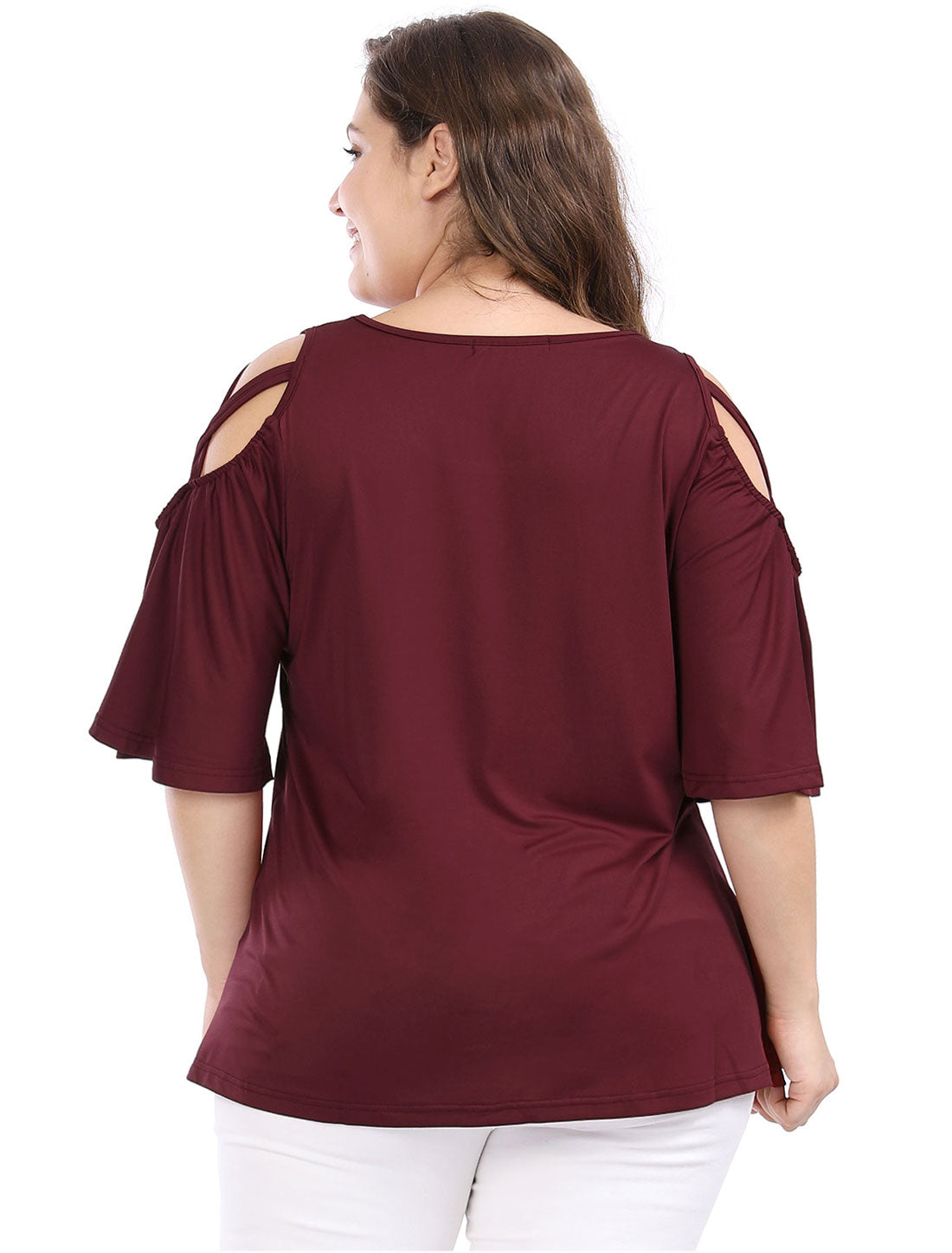 Women's Plus Size Cold Shoulder Bell Sleeve Summer Top