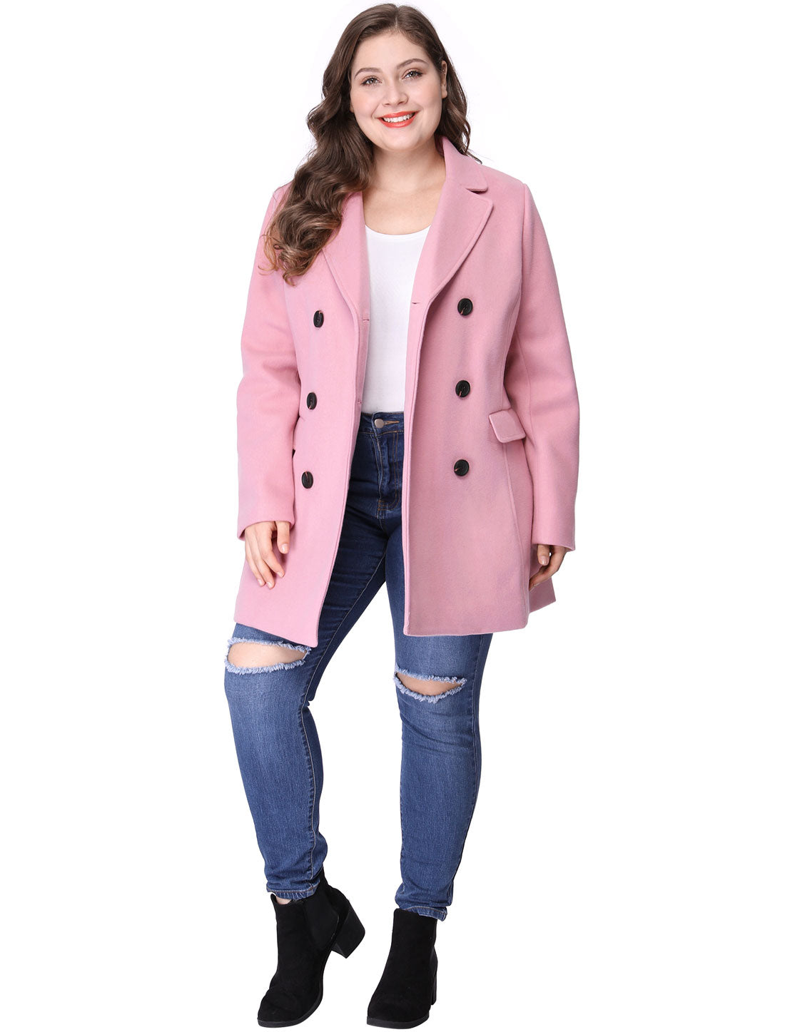 Women's Plus Size Notched Lapel Double Breasted Coat