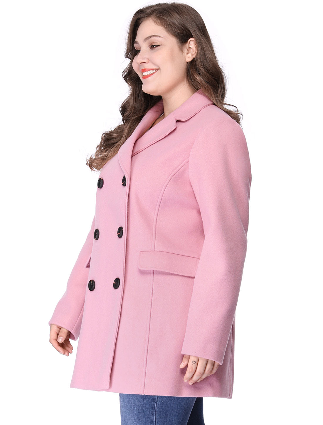 Women's Plus Size Notched Lapel Double Breasted Coat