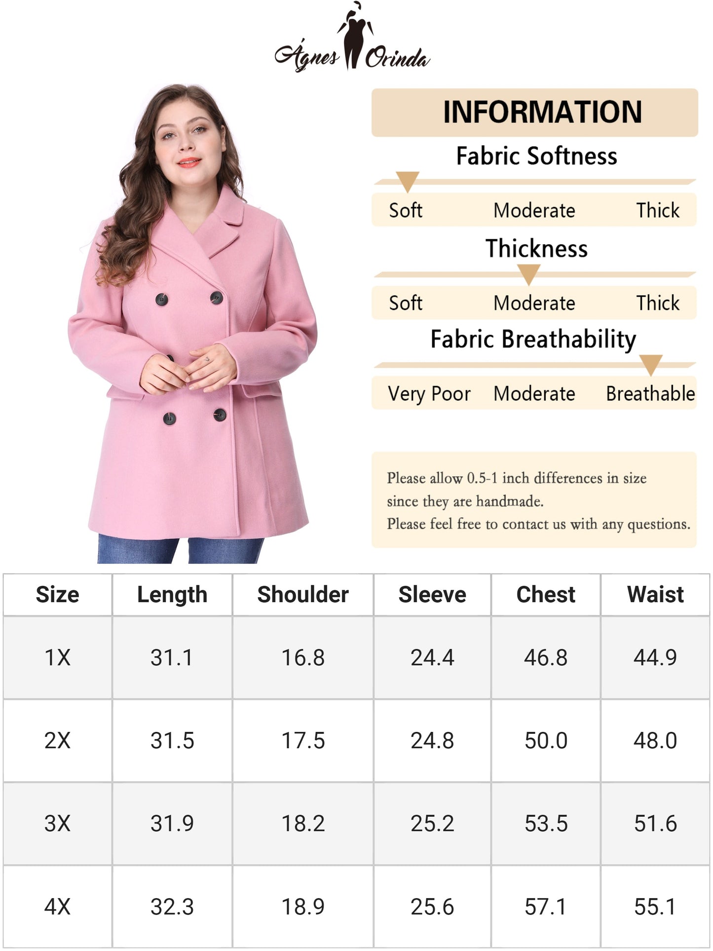 Women's Plus Size Notched Lapel Double Breasted Coat