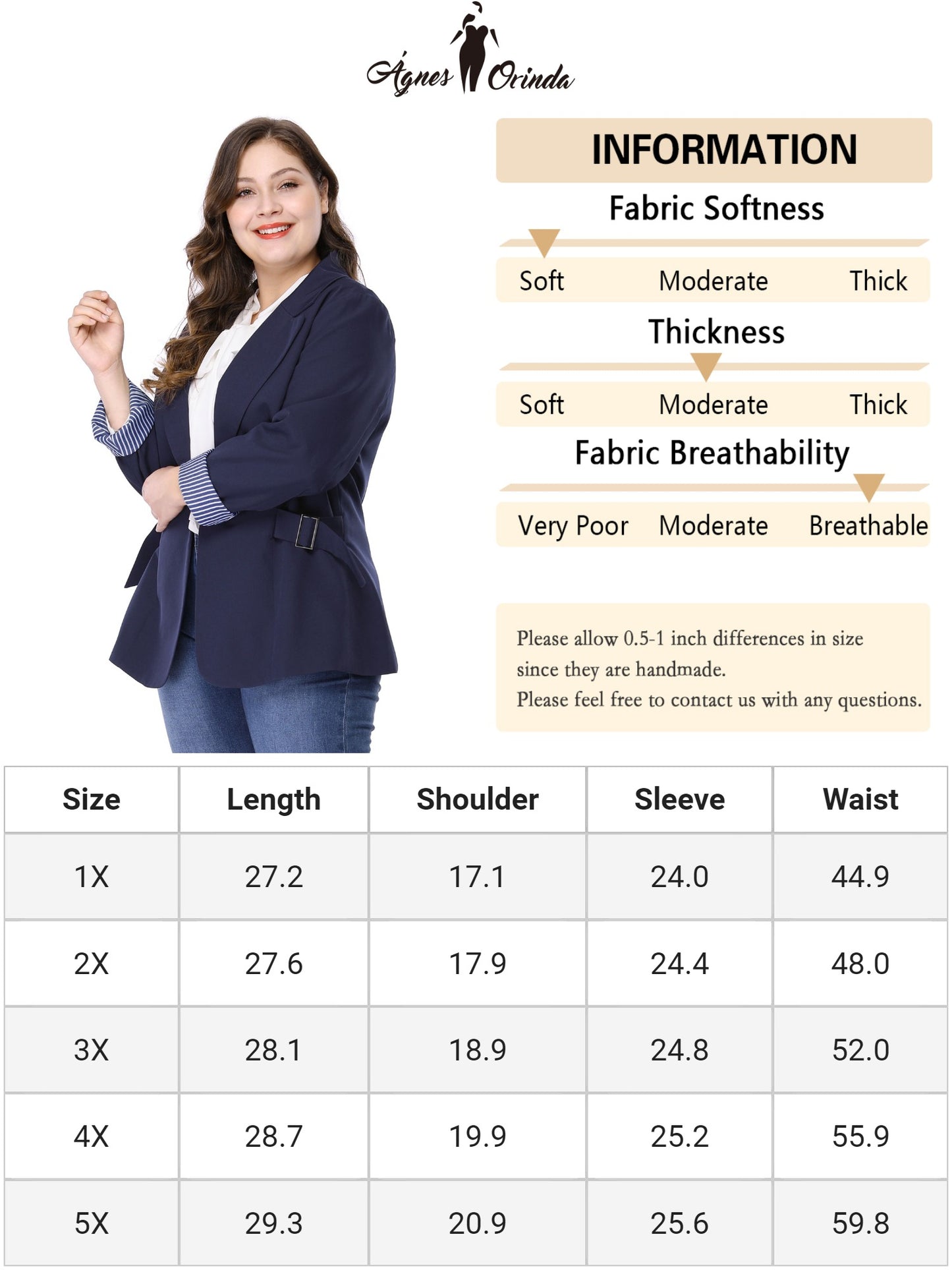 Women's Plus Size Contrast Stripe Cuff Notched Lapel Casual Blazers Jacket