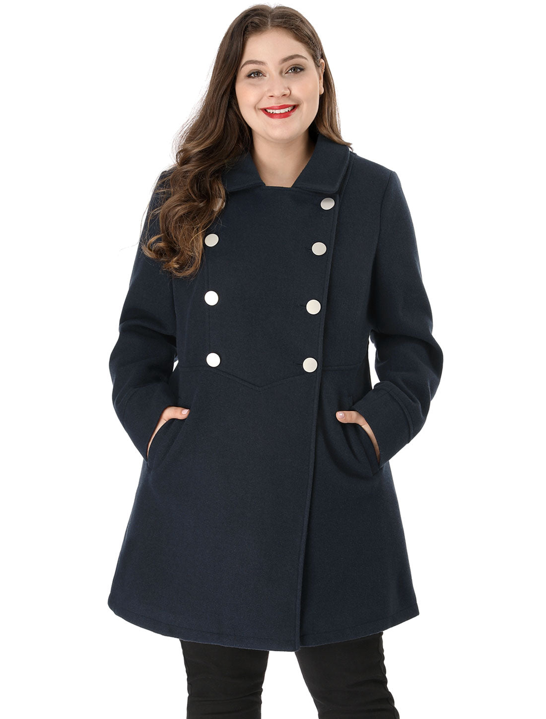 Women's Plus Size Coat A-Line Peter Pan Collar Double Breasted Fall Winter Peacoat