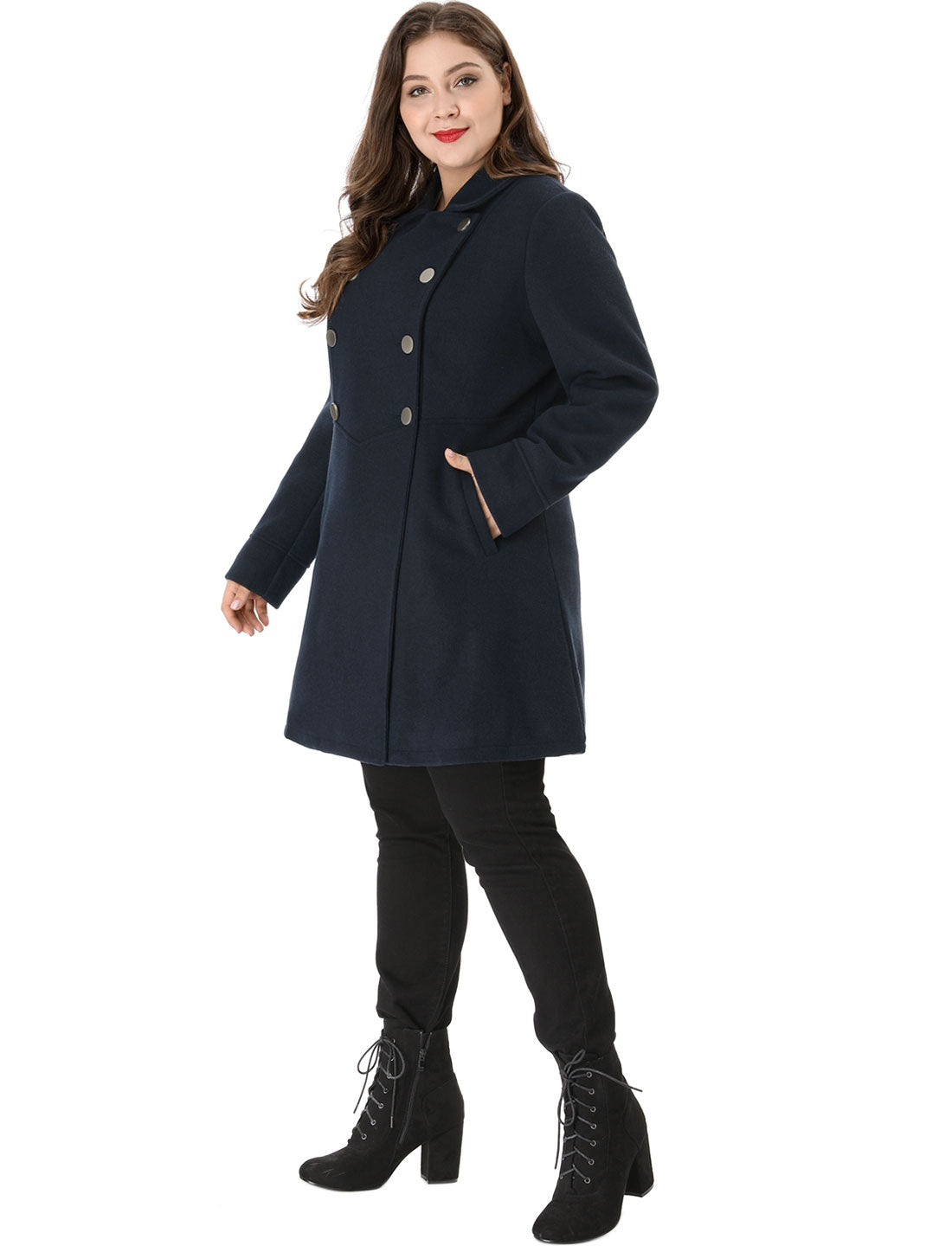 Women's Plus Size Coat A-Line Peter Pan Collar Double Breasted Fall Winter Peacoat