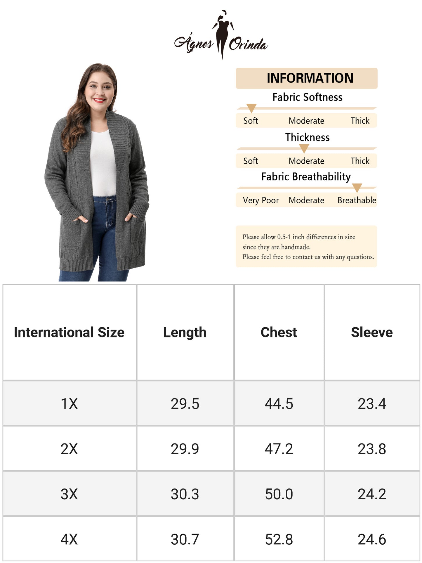 Women's Plus Size Classic Cardigan Sweaters Long Sleeve with Pockets Lightweight Cardigans